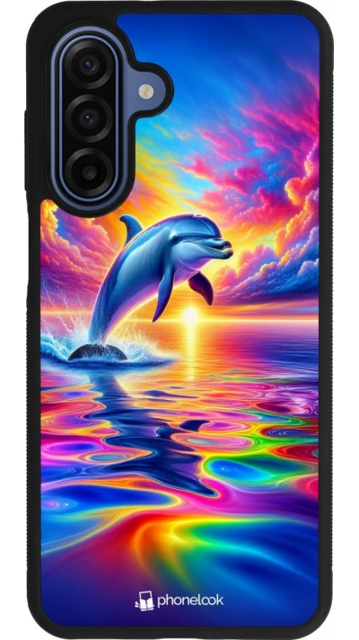 Coque Samsung Galaxy A17 - Silicone rigide noir Dauphin arc-en-ciel heureux