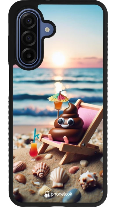 Coque Samsung Galaxy A17 - Silicone rigide noir Emoji caca sur chaise longue