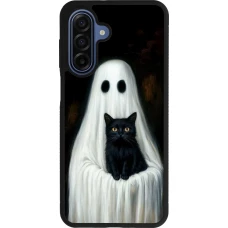 Coque Samsung Galaxy A17 - Silicone rigide noir Halloween 2025 Ghost with black cat