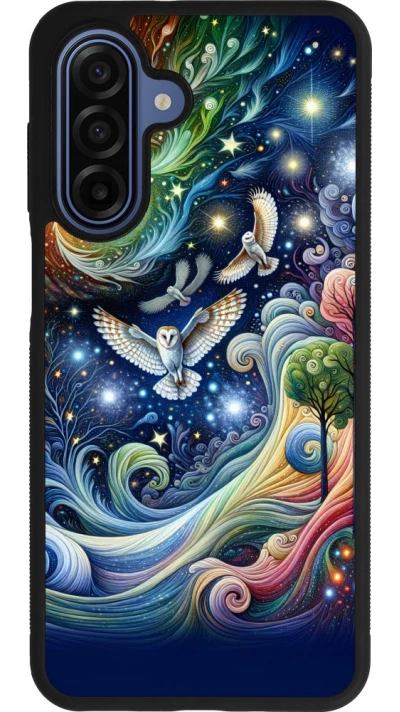 Coque Samsung Galaxy A17 - Silicone rigide noir hibou volant floral