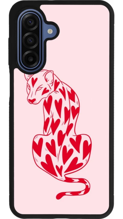 Coque Samsung Galaxy A17 - Silicone rigide noir Leopard with hearts 2026