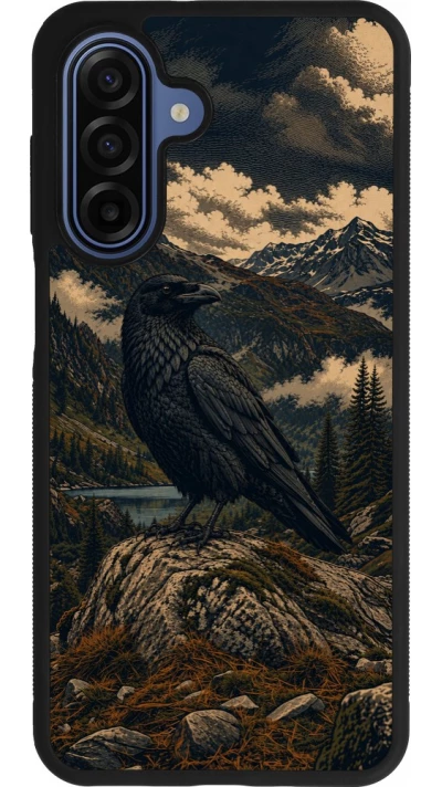 Samsung Galaxy A17 Case Hülle - Silikon schwarz Linocut Grosser Rabe