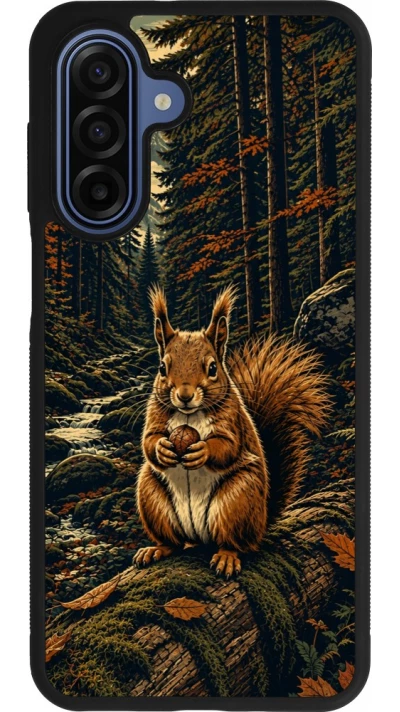Samsung Galaxy A17 Case Hülle - Silikon schwarz Linocut Eichhörnchen