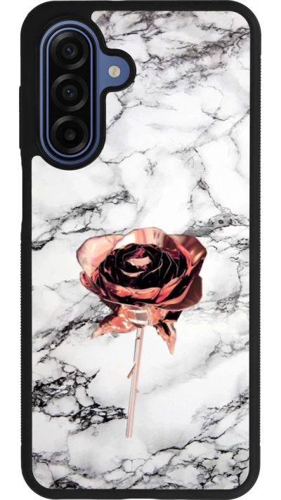 Coque Samsung Galaxy A17 - Silicone rigide noir Marble Rose Gold