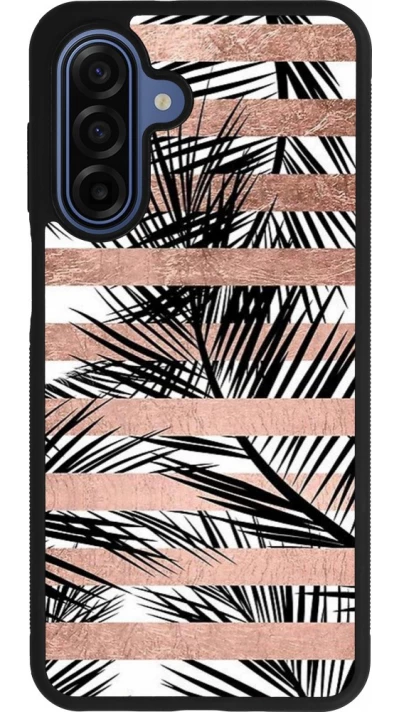 Samsung Galaxy A17 Case Hülle - Silikon schwarz Palm trees gold stripes