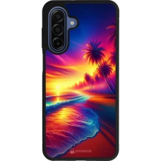 Coque Samsung Galaxy A17 - Silicone rigide noir Plage coucher soleil flashy