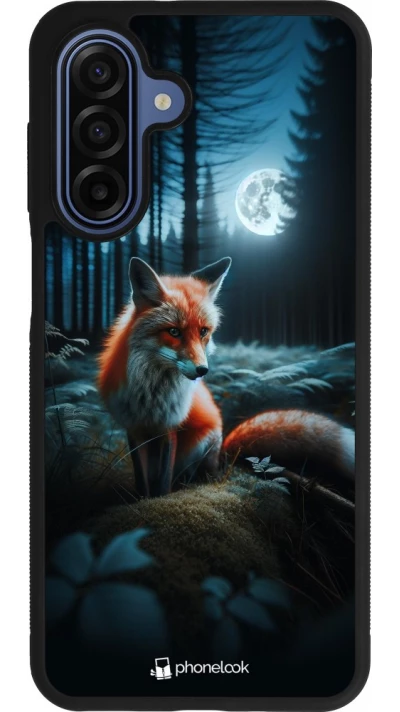 Coque Samsung Galaxy A17 - Silicone rigide noir Renard lune forêt