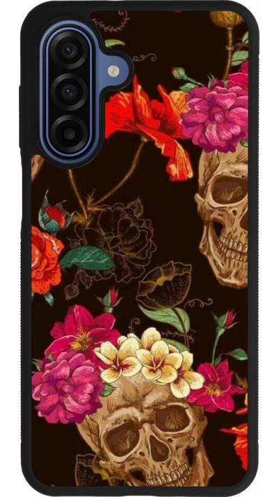 Samsung Galaxy A17 Case Hülle - Silikon schwarz Skulls and flowers