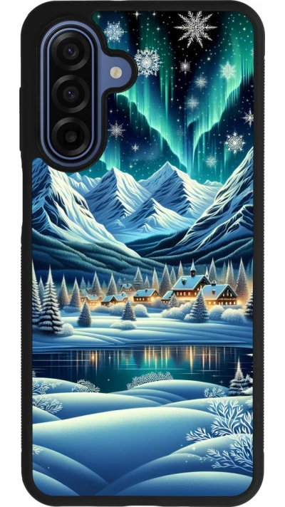 Samsung Galaxy A17 Case Hülle - Silikon schwarz Verschneites Bergdorf am See in der Nacht