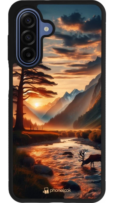 Samsung Galaxy A17 Case Hülle - Silikon schwarz Tal Sonnenuntergang Hirsch Baum