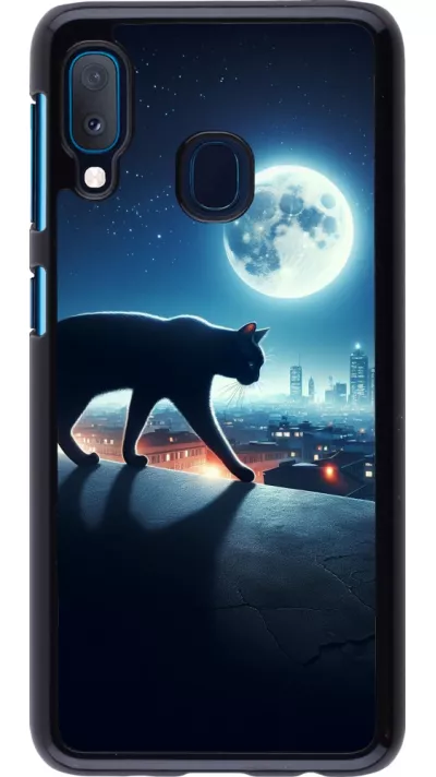 Samsung Galaxy A20e Case Hülle - Schwarze Katze unter dem Vollmond