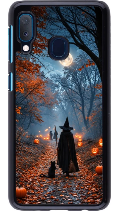 Samsung Galaxy A20e Case Hülle - Halloween 2026 Witch with a cat