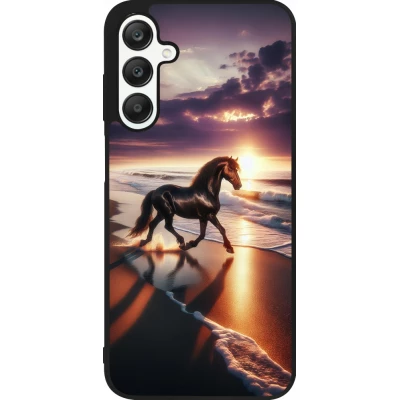 Coque Samsung Galaxy A25 - Silicone rigide noir Cheval majestueux plage