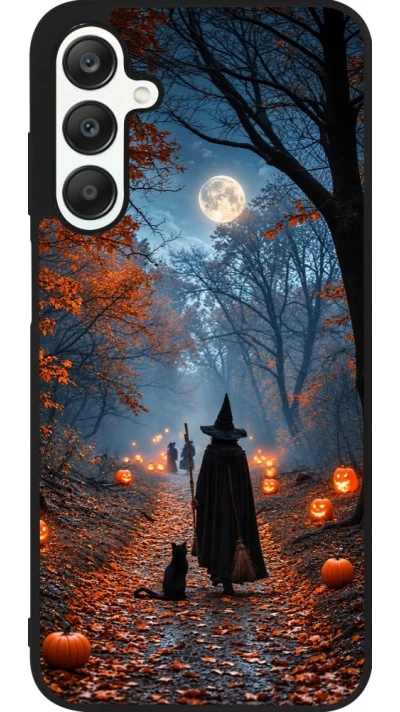 Samsung Galaxy A25 Case Hülle - Silikon schwarz Halloween 2026 Witch with a cat