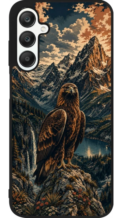 Coque Samsung Galaxy A25 - Silicone rigide noir Linocut Aigle Royal