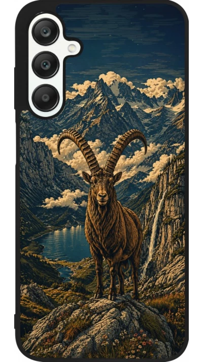 Coque Samsung Galaxy A25 - Silicone rigide noir Linocut Bouquetin