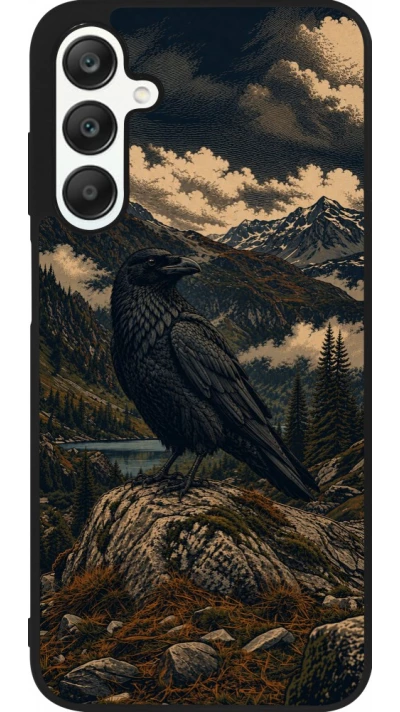 Coque Samsung Galaxy A25 - Silicone rigide noir Linocut Grand Corbeau