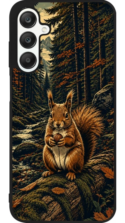 Coque Samsung Galaxy A25 - Silicone rigide noir Linocut Ecureuil