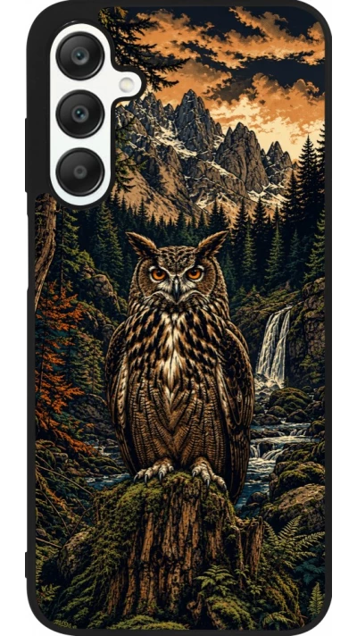 Coque Samsung Galaxy A25 - Silicone rigide noir Linocut Grand-Duc