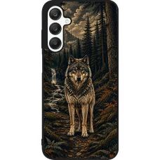 Coque Samsung Galaxy A25 - Silicone rigide noir Linocut Loup