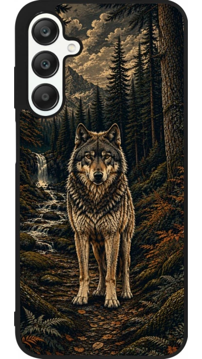 Coque Samsung Galaxy A25 - Silicone rigide noir Linocut Loup