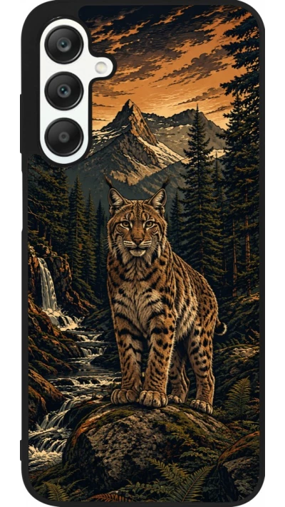 Coque Samsung Galaxy A25 - Silicone rigide noir Linocut Lynx