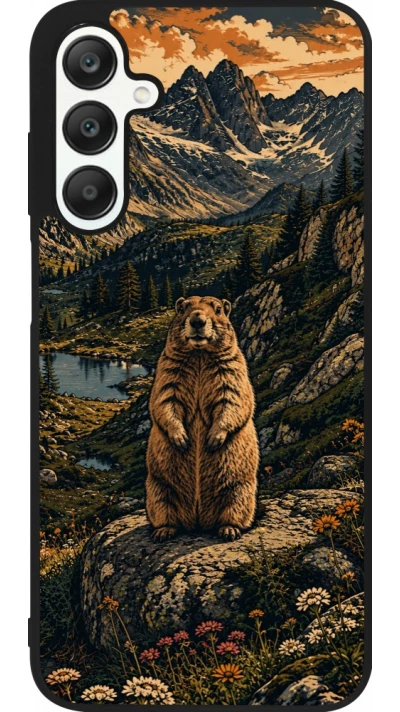 Coque Samsung Galaxy A25 - Silicone rigide noir Linocut Marmotte