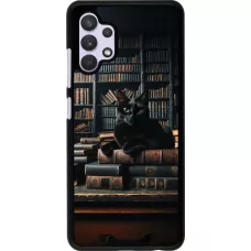 Samsung Galaxy A32 Case Hülle - Katze Bücher dunkel