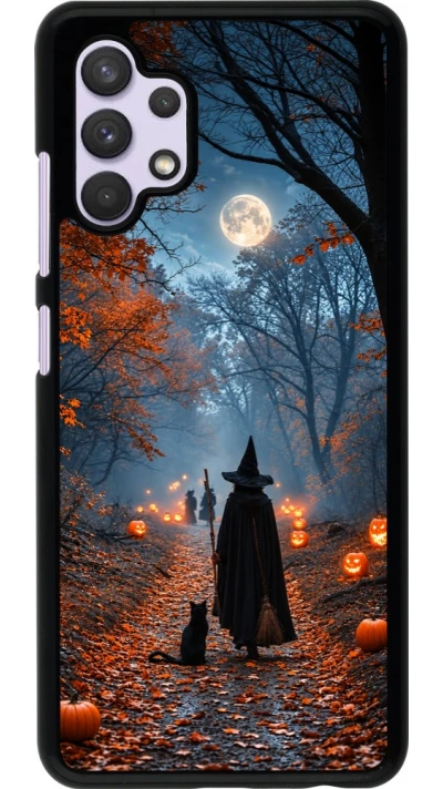 Samsung Galaxy A32 Case Hülle - Halloween 2026 Witch with a cat