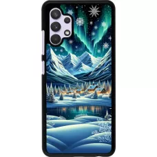 Samsung Galaxy A32 Case Hülle - Verschneites Bergdorf am See in der Nacht