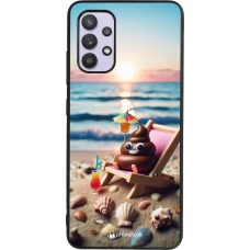 Samsung Galaxy A32 Case Hülle - Silikon schwarz Kackhaufen Emoji auf Liegestuhl