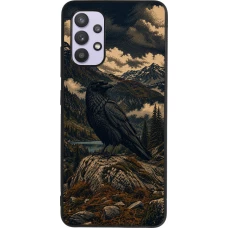 Samsung Galaxy A32 Case Hülle - Silikon schwarz Linocut Grosser Rabe
