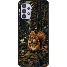 Samsung Galaxy A32 Case Hülle - Silikon schwarz Linocut Eichhörnchen
