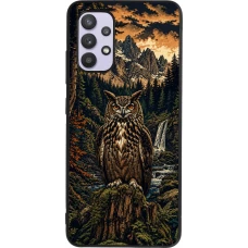 Coque Samsung Galaxy A32 - Silicone rigide noir Linocut Grand-Duc
