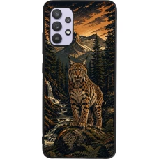 Coque Samsung Galaxy A32 - Silicone rigide noir Linocut Lynx