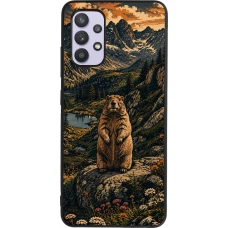 Coque Samsung Galaxy A32 - Silicone rigide noir Linocut Marmotte