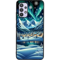Samsung Galaxy A32 Case Hülle - Silikon schwarz Verschneites Bergdorf am See in der Nacht
