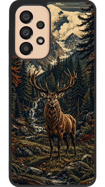 Samsung Galaxy A33 5G Case Hülle - Silikon schwarz Linocut Reh