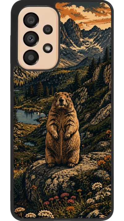 Samsung Galaxy A33 5G Case Hülle - Silikon schwarz Linocut Murmeltier