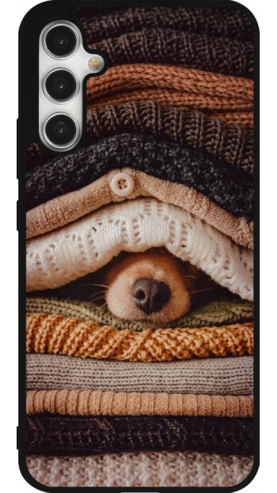 Coque Samsung Galaxy A34 5G - Silicone rigide noir Autumn 26 Dog under the covers