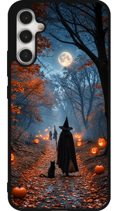 Samsung Galaxy A34 5G Case Hülle - Silikon schwarz Halloween 2026 Witch with a cat