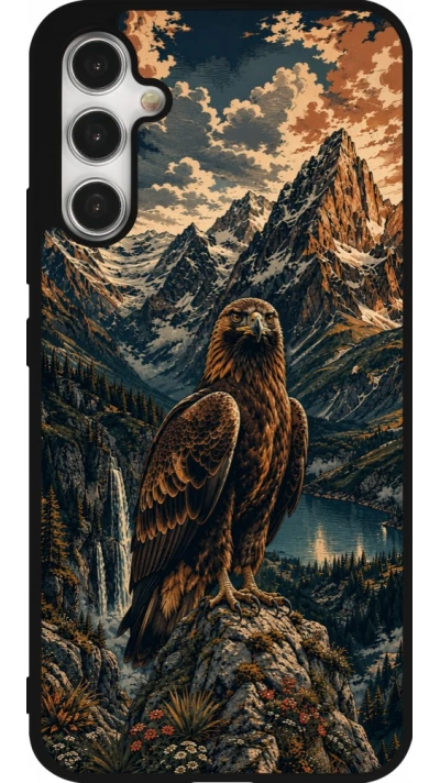 Coque Samsung Galaxy A34 5G - Silicone rigide noir Linocut Aigle Royal