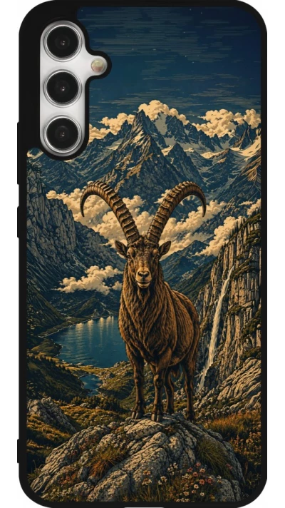 Coque Samsung Galaxy A34 5G - Silicone rigide noir Linocut Bouquetin