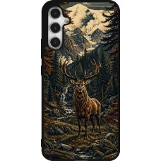 Coque Samsung Galaxy A34 5G - Silicone rigide noir Linocut Cerf