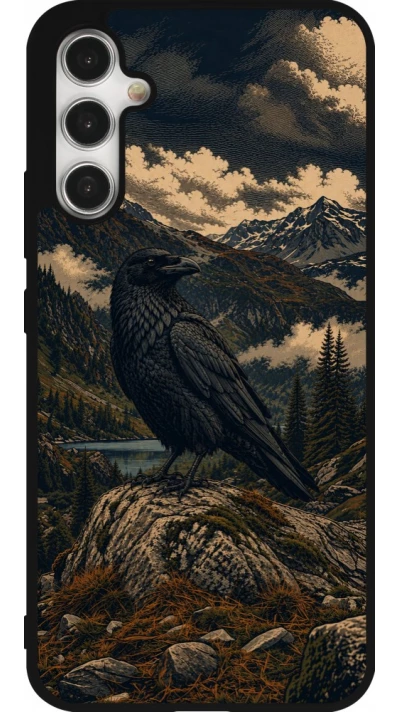 Coque Samsung Galaxy A34 5G - Silicone rigide noir Linocut Grand Corbeau