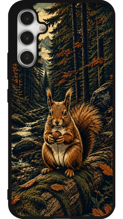 Coque Samsung Galaxy A34 5G - Silicone rigide noir Linocut Ecureuil