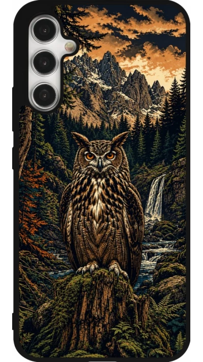 Coque Samsung Galaxy A34 5G - Silicone rigide noir Linocut Grand-Duc