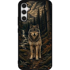 Coque Samsung Galaxy A34 5G - Silicone rigide noir Linocut Loup