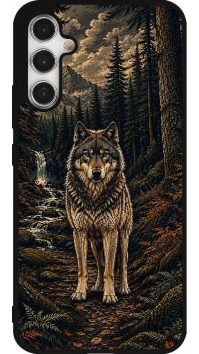 Coque Samsung Galaxy A34 5G - Silicone rigide noir Linocut Loup
