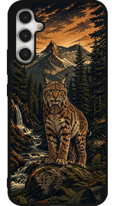 Coque Samsung Galaxy A34 5G - Silicone rigide noir Linocut Lynx